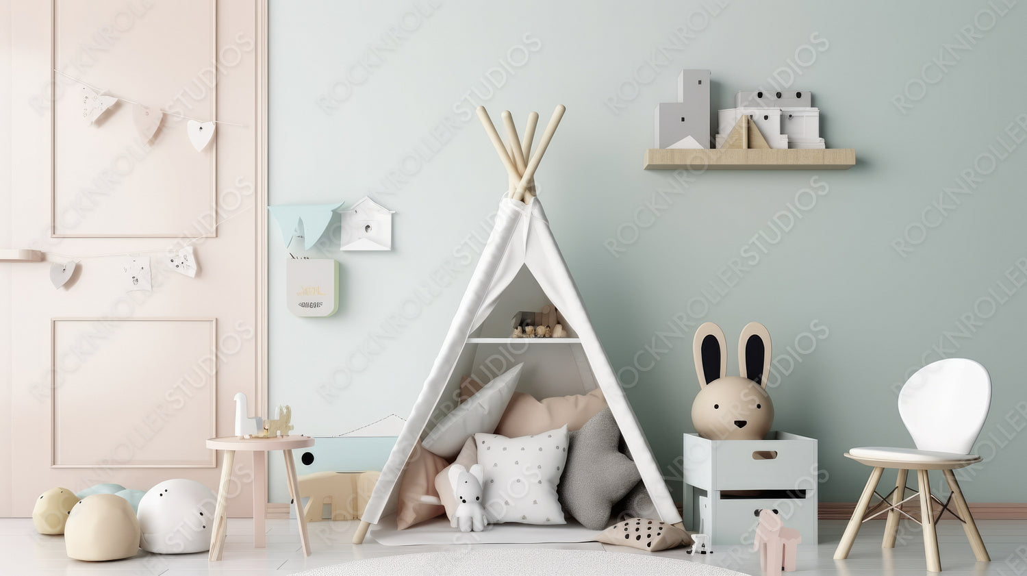 Modern Playroom Background. Contemporary Interior Design. Generative A