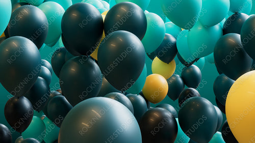 Teal, Turquoise and Yellow Balloons Rising in the Air. Contemporary, Celebration Wallpaper.