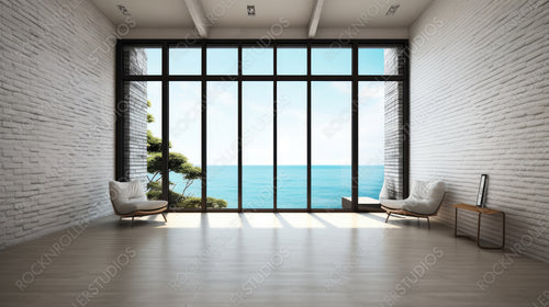 Contemporary Interior Design Background. Sea View Living Room. Generative AI.
