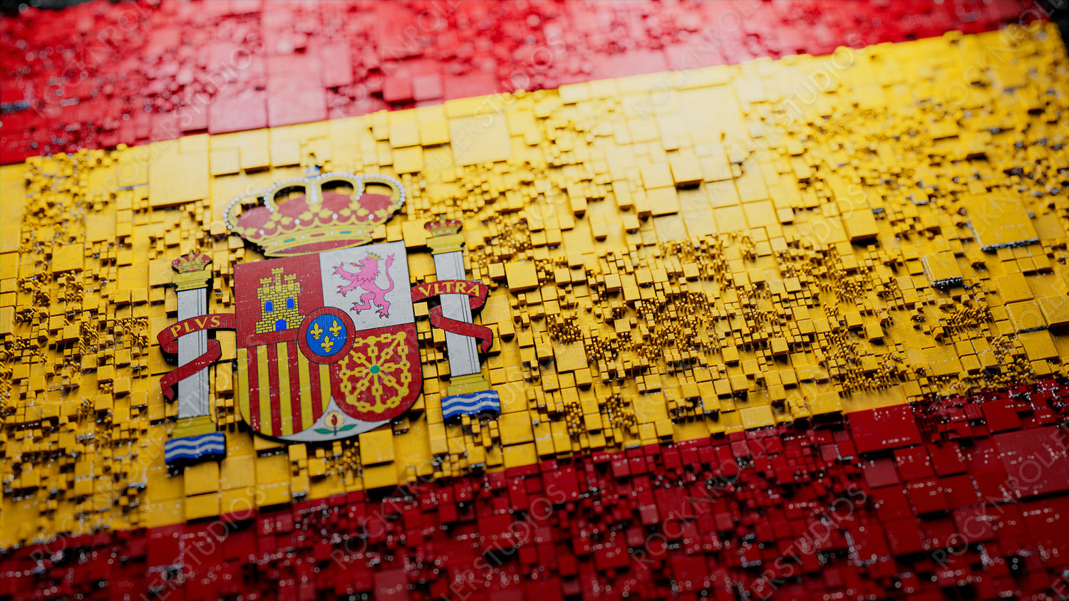 Flag of Spain rendered in a Futuristic 3D style. Spanish Innovation Concept. Tech Wallpaper.