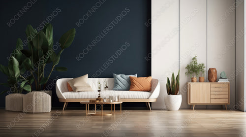 Contemporary Interior Design Background. Scandinavian Living Room. Generative AI.