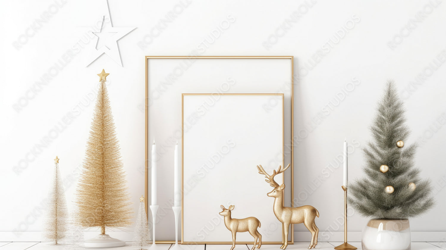 Stylish Frame Mockup. Christmas Interior Design Background. Generative AI.