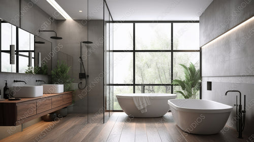 Stylish Interior Design Background. Loft Bathroom. Generative AI.