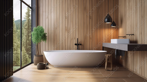 Stylish Interior Design Background. Modern Bathroom. Generative AI.