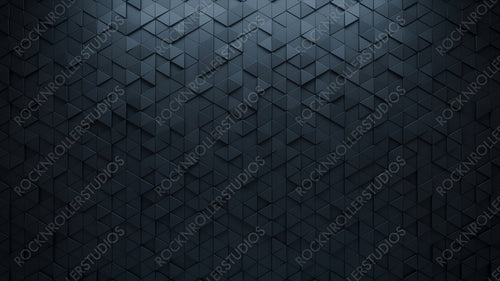 Triangular, 3D Wall background with tiles. Black, tile Wallpaper with Polished, Futuristic blocks. 3D Render
