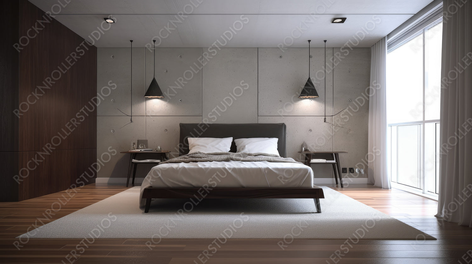 Minimal Bedroom. Contemporary Interior Design Background. Generative AI.