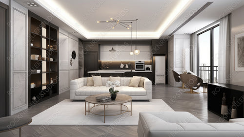 Stylish Interior Design Background. Luxury Living Room. Generative AI.