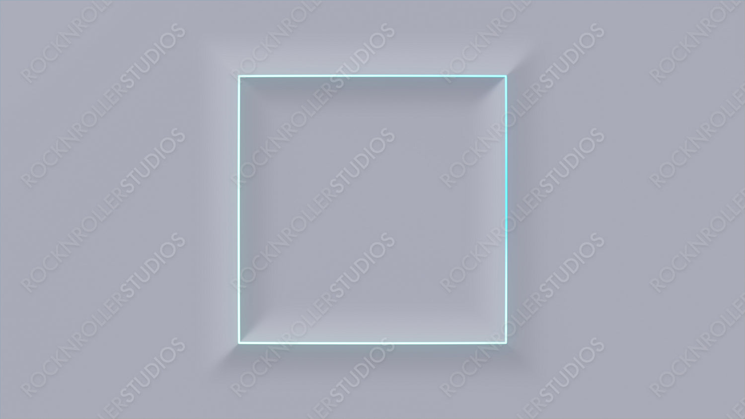 Minimalist Tech Background with Raised Square and Turquoise Illuminated Edge. White Surface with Embossed 3D Shape. 3D Render.