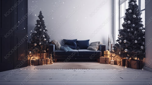 Contemporary Home. Christmas Interior Design Background. Generative AI.