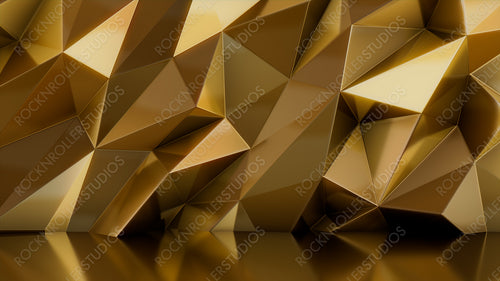 Contemporary Product Stage with Gold 3D Wall. Shiny Architectural Wallpaper.