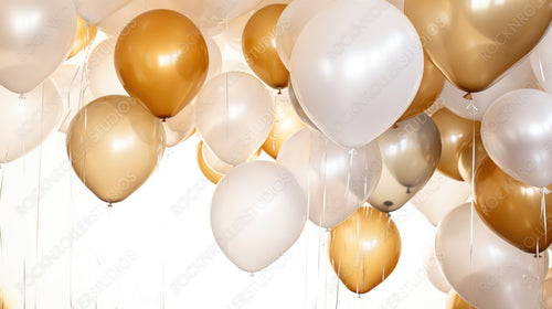 Gold And White Balloons. Celebration background.