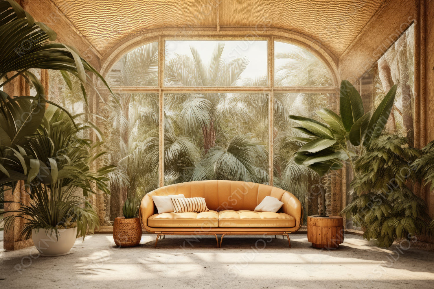 Stylish Sun Room. Modern Interior Design Background. Generative AI.