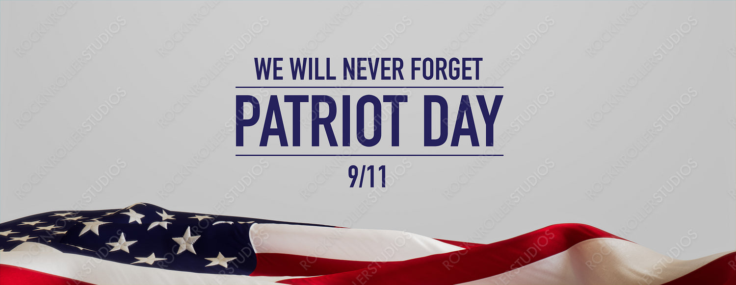 Patriot Day Banner. Authentic September 11 Background with United States Flag on White.