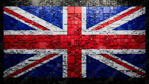British Flag rendered as Futuristic 3D blocks. United Kingdom Network Concept. Tech Background.