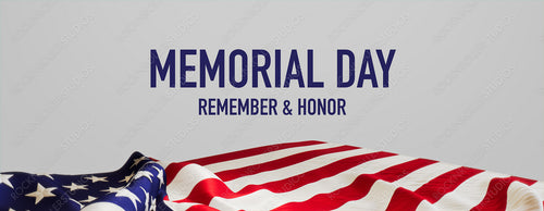 Authentic Banner for Memorial Day with American Flag and White Background.