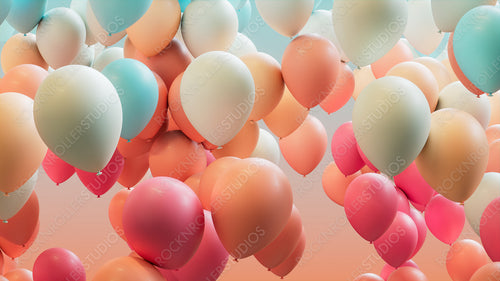 Coral, Orange and Turquoise Balloons Rising in the Air. Modern, Birthday Wallpaper.