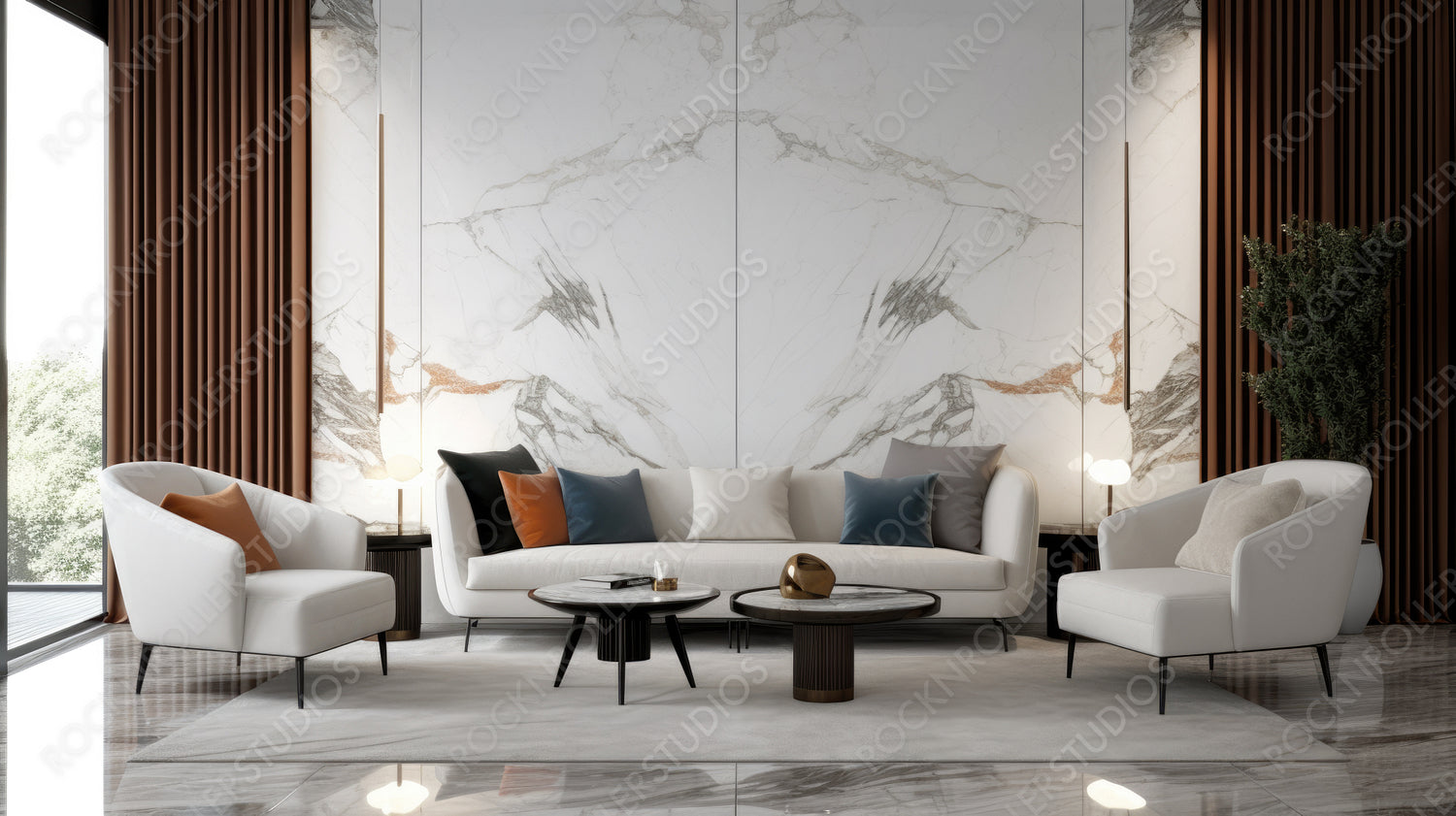 Luxury Living Room. Contemporary Interior Design Background. Generative AI.