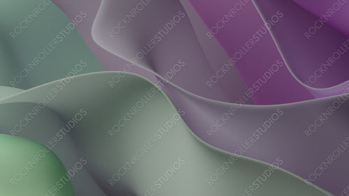 Wavy Green and Violet Surfaces. Modern Abstract 3D Background. 3D Render.