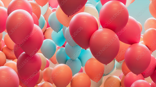 Colorful Birthday Balloons in Coral, Orange and Aqua. Fun Wallpaper.