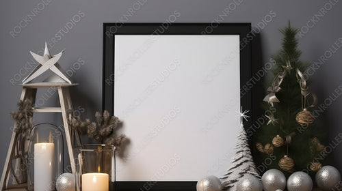 Stylish Interior Design Background. Christmas Frame Mock up. Generative AI.