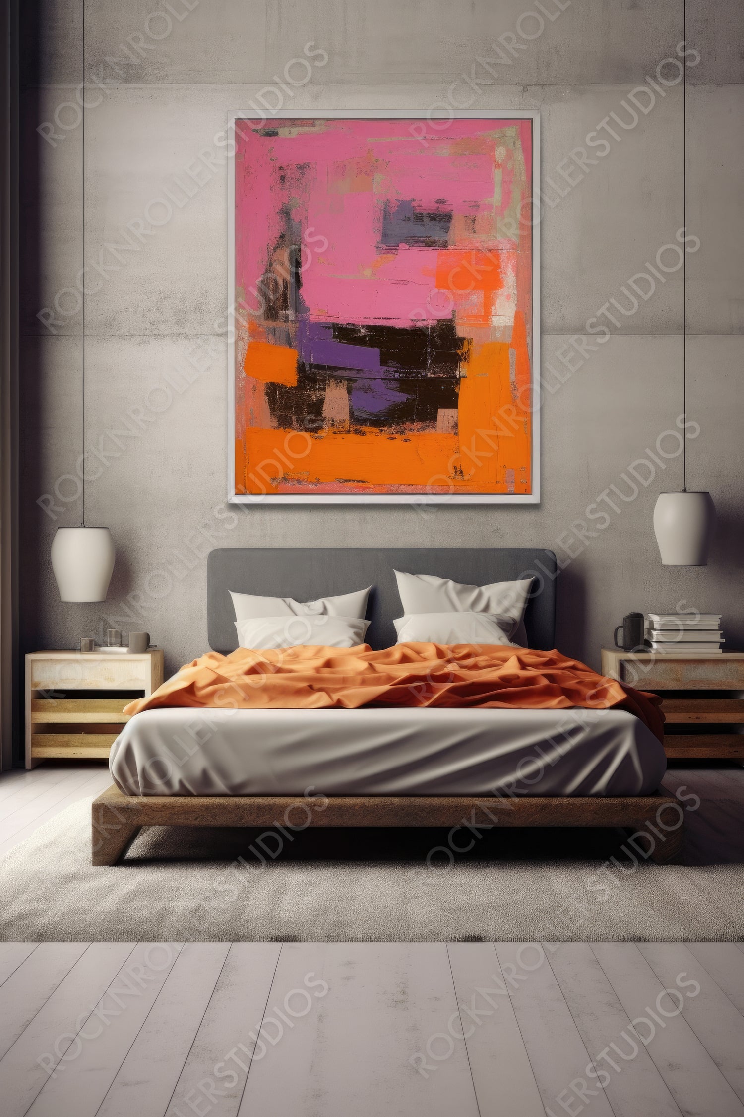 Contemporary Bedroom. Artistic Interior Design Background. Generative AI.