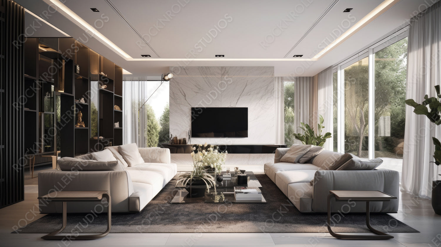 Luxury Interior Design Background. Stylish Living Room. Generative AI.