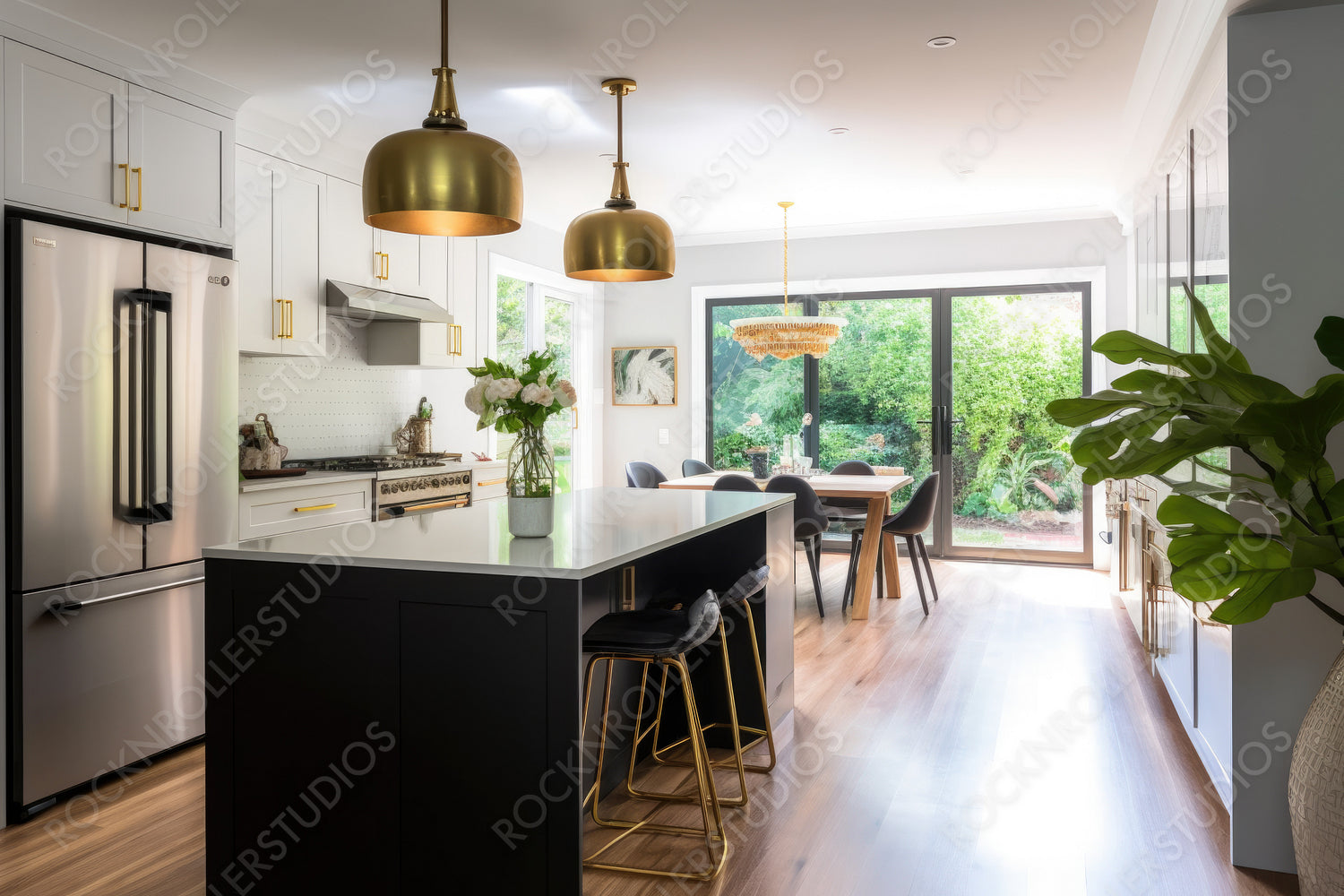 Stylish Kitchen. Cozy Interior Design Background. Generative AI.